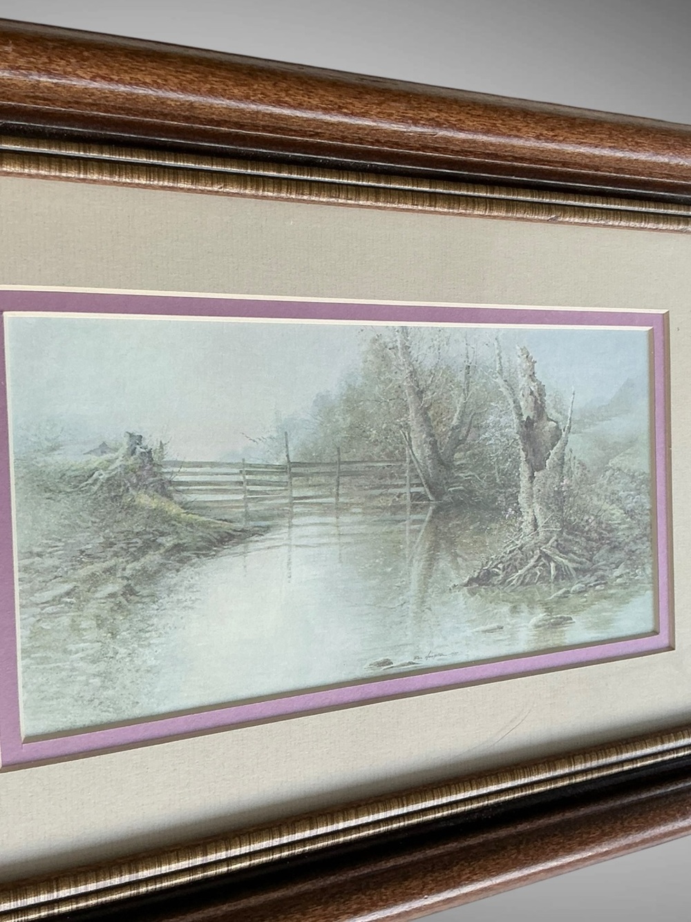 Vintage 1977 Ben Hampton “Reflecting Sycamores” Framed Landscape Print
